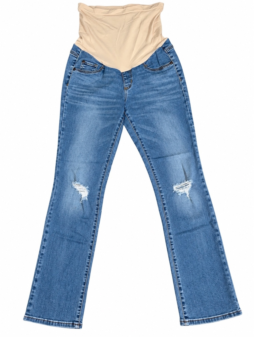 Indigo Blue Maternity Distressed JeansWomen’s Size M Over-the-Belly Straight Leg